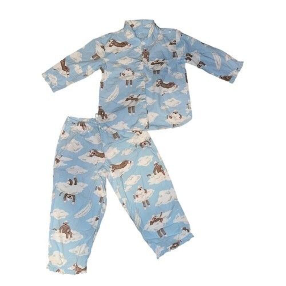 Nick & Nora Sock Monkey Clouds Pajama Set Womens Size L Cotton Summer Sleepwear